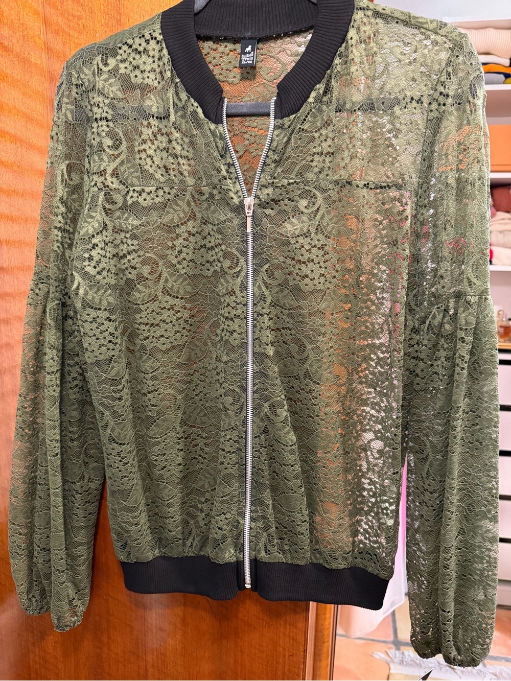 Cuidado con el Perro Olive Green Lace Bomber Jacket XL NWT